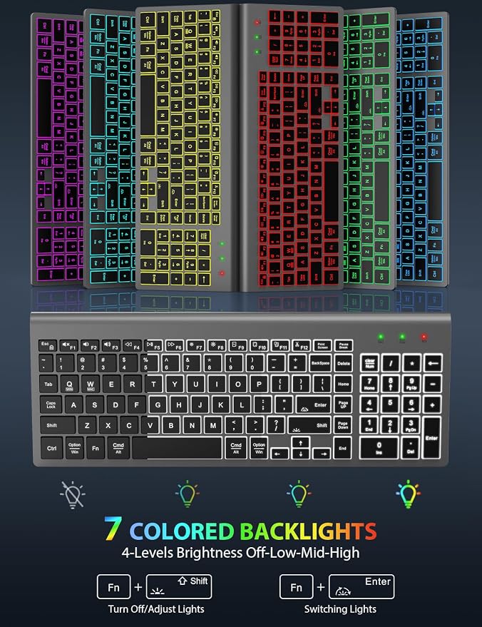 Wireless Keyboard and Mouse Combo Backlit - Compact Quiet Keyboard with RGB Mouse, Rechargeable, Slim, Sleep Mode, Portable Cordless Keyboard Mouse Set for Mac, Windows (Space Gray) - SABLUTE KM61PRO
