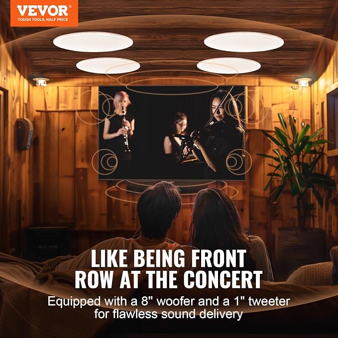 VEVOR 4 PCs 8 Inch in Ceiling Speakers, 400W Flush Mount Ceiling & in-Wall Speakers System with 8" Woofer,1" Tweeter, for Home Kitchen Living Room Bedroom or Covered Outdoor Porches