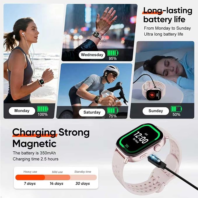2026 Distance & Pace GPS Running Watch for Runners - Call & Text, AMOLED Large Screen, 50m Waterproof Swimming, Calorie & Step Counter, 2 Bands, Long Battery, for Seniors Men Women (Pink)