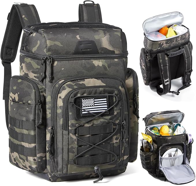 TOURIT 30L (42 Cans) Tactical Cooler Backpack – Military-Grade Insulated Cooler Bag with 16H Ice Retention, Leakproof Multi-Pocket Picnic Backpack for Camping & Hiking, Featuring DIY Hook & Loop Panel