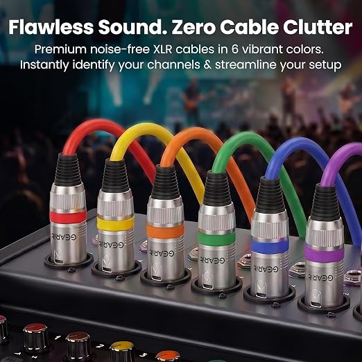 GEARit XLR Cables 6ft 6 Pack Multi Colors, XLR Male to Female Microphone Cable, Balanced Shielded Mic Cable with Copper Conductors for Recording Studio, Podcast, Stage Audio & Live Sound