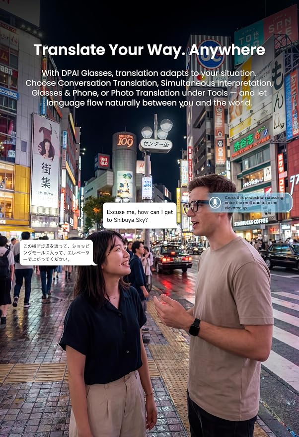 DPVR AI Smart Glasses with Camera and Bluetooth – 13MP 4K Camera Glasses for Men & Women, Video Recording Glasses with Continuous Voice Assistant, AI Translation, IP54, for Travel, Work, Music, Vlog