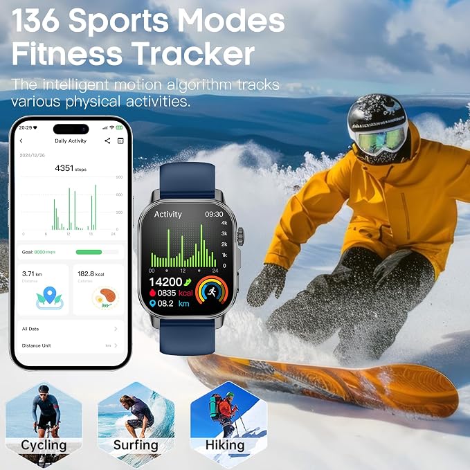 Smart Watch for Men Women, Health Fitness Tracker with 24/7 Heart Rate Blood Oxygen Blood Pressure Sleep Tracking, Bluetooth Calls, 450mAh Battery, IP68 Waterproof Activity Tracker with LED Flashlight