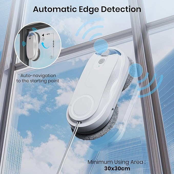 KKI Window Cleaning Robot, Auto Window Cleaner Robot, Dual Spray, Max 3200Pa, AI Path Planning & Edge Detection, Remote Control for High-Rise Windows Outside/Inside,8 Cloths, X3 (White)