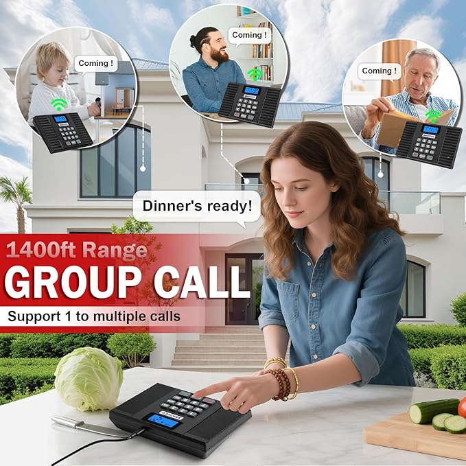 60D Intercoms Wireless for Home, 18 Channel Hands-Free Intercom System for House, Full Duplex 1400ft Multi-Floor Home Intercom System for Business with Group Call, Auto Answer(9 Stations)