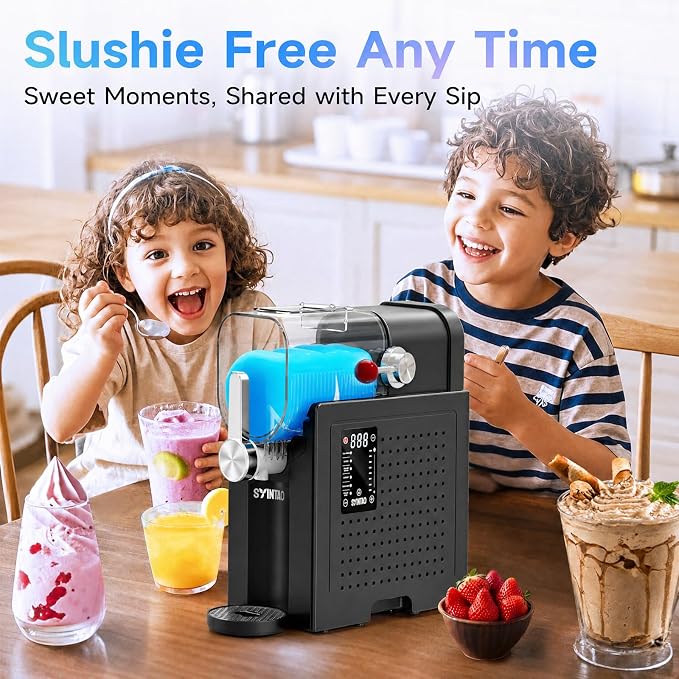 SYINTAO 2-in-1 Slushie & Soft Serve Ice Cream Maker, No-Ice-Needed Frozen Drink Machine with LED Display, 6 Preset Modes, Auto-Clean & Delay Timer – Gift for Family (Black)