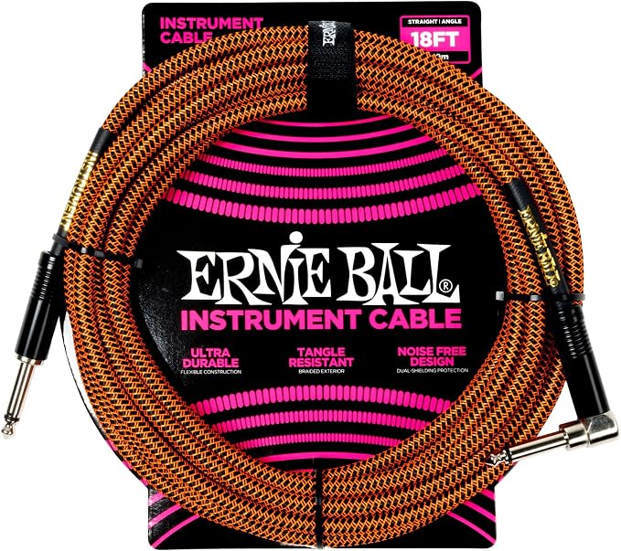 Ernie Ball Braided Instrument Cable Straight/Angle 18ft - Pumpkin Pie