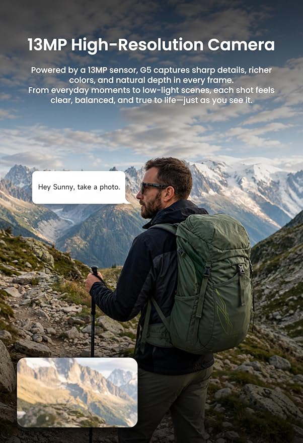 DPVR AI Smart Glasses with Camera and Bluetooth – 13MP 4K Camera Glasses for Men & Women, Video Recording Glasses with Continuous Voice Assistant, AI Translation, IP54, for Travel, Work, Music, Vlog
