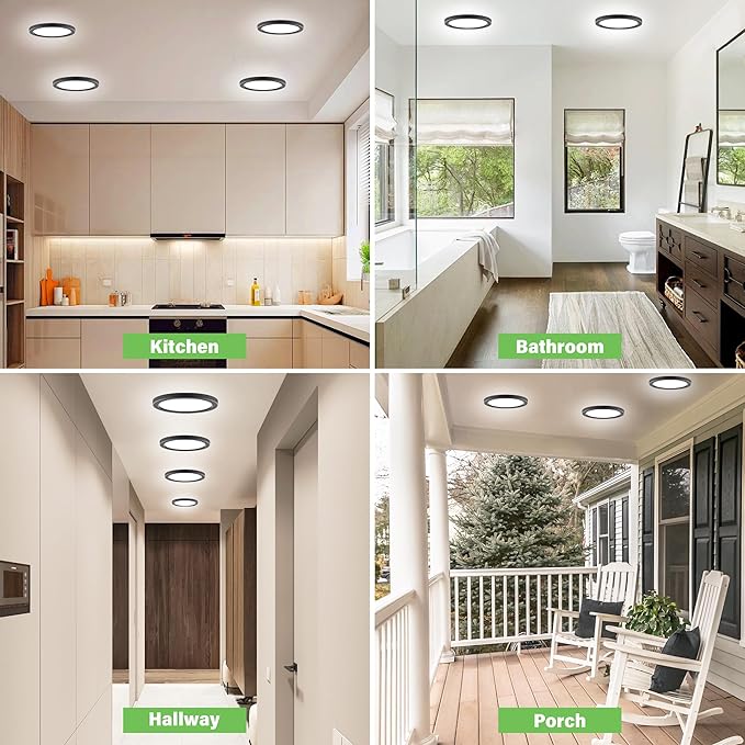 5.4" Flush Mount Dimmable LED Ceiling Light - 5000K Black, Ultra Thin Round, 14Pack for Bedroom, Bathroom, Kitchen, Hallway, Basement, Closet