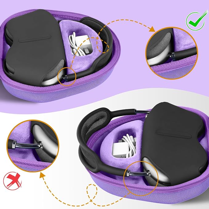 co2CREA Hard Case with Sleep Mode Replacement for Apple AirPods Max 2 / AirPods Max Wireless Over-Ear Headphones (Purple Case)