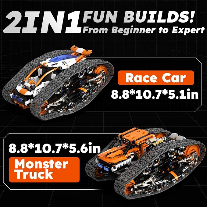 HPROMOT 2 in 1 STEM Crawler Robot Building Kit, App & 2.4G Remote Control Transformable Tracked Vehicle Coding Technic Blocks, Educational Engineering Science Gift for Boys Girls Ages 8-14