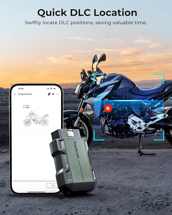 Motorcycle Scanner Bluetooth TOPDON TopScan, Motorcycle Scan Tool Fits for Harley, Ducati, BMW & Japan Brands, All Systems Motorbike Scanner Tool with Reset Functioan, Data Stream, AutoVIN