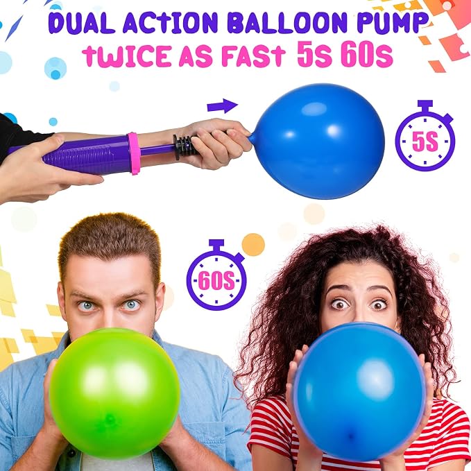 16 Pcs Handheld Balloon Air Pump Inflator Air Pump for Balloons, 2 Way Dual Action Manual Balloon Inflator for Birthday Party Decoration Exercise Yoga Balls Pool Floats, 12 Inch (Rose Red and Purple)