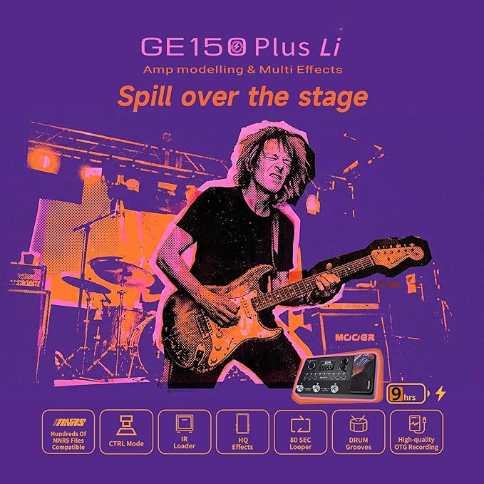MOOER GE150 Plus Li Portable Multi Effects Pedal Battery-Powered Looper Three Footswitches Drum Machine with Expression, IR Loader, Preamp Pedal for Guitar and Bass