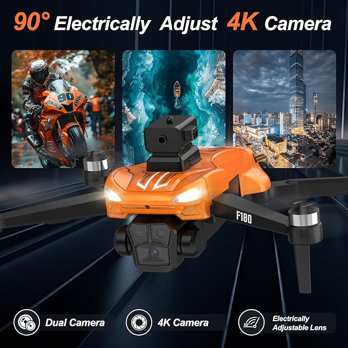 F180 Drones with 4K Camera Adults 4.5" LCD RC Screen, Follow Me Professional Drone GPS Auto Return Home, 5GHz FPV Real-Time RC Quadcopter Dron for Beginner, SD Card, Long Flight Time Under 249g | drone with camera