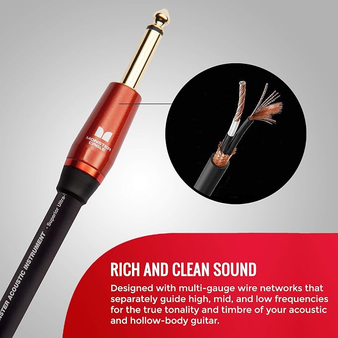 Monster Prolink Acoustic Instrument Cable. 12 ft Guitar Cable. Straight to Straight Cable w/Superior Delivery Speed. Rich & Clean Sound Cord Instrument Cable.