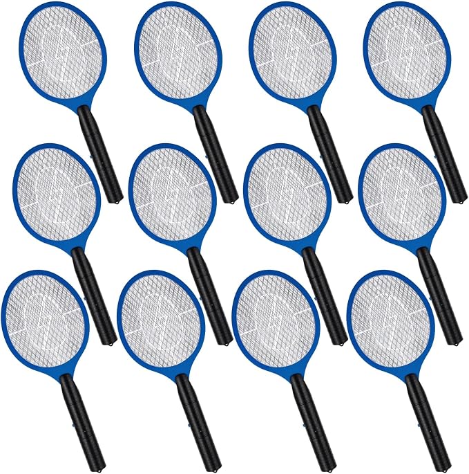 12 Pack Electric Fly Swatter Bulk Bug Zapper Rackets for Indoor Outdoor Insect Control Killer Bat Handheld Mosquito Swatter Battery Powered Electric Bug Killer for Home Patio Camping (Blue)