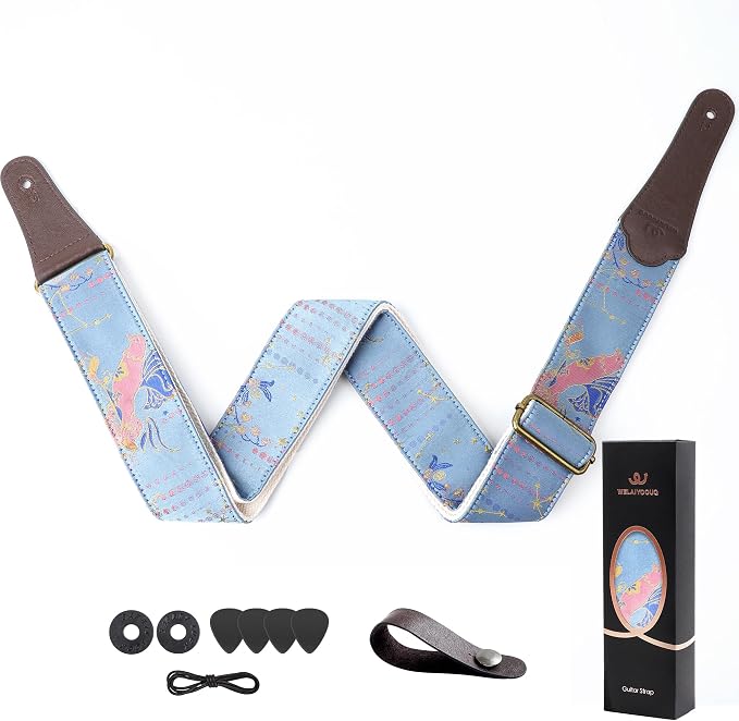 Guitar Strap, Embroidery Jacquard Adjustable Guitar Straps for Acoustic/Bass/Electric Guitar, Includes Guitar Pick, Strap Button and Strap Lock, Constellation Gift (Libra)