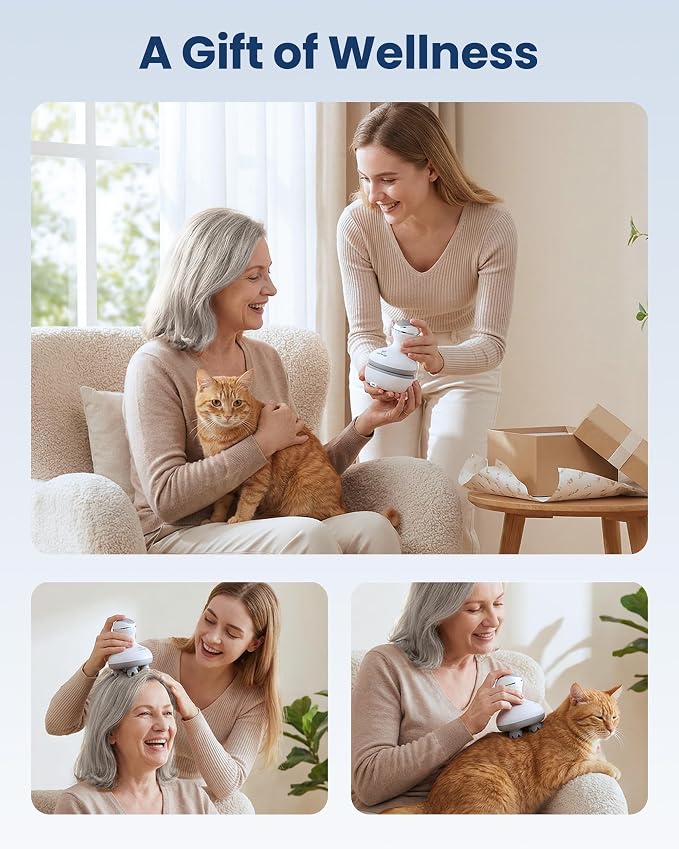COMFIER Electric Cordless Hair Scalp Massager with Kneading 84 Massage Nodes, Handheld Portable Head Scratcher Massager for Hair Growth, Deep Clean and Stress Relax, Gifts for Men Dad