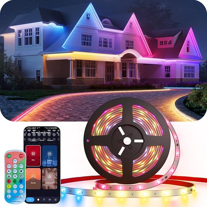 DeckTok Outdoor LED Strip Lights RGB, 32.8ft Smart LED Outdoor Lights with Alexa Google Assistant, App Control, Music Sync, Timer, IP67 Waterproof Light Strip for Balcony, Roof, Patio, Pool Decor