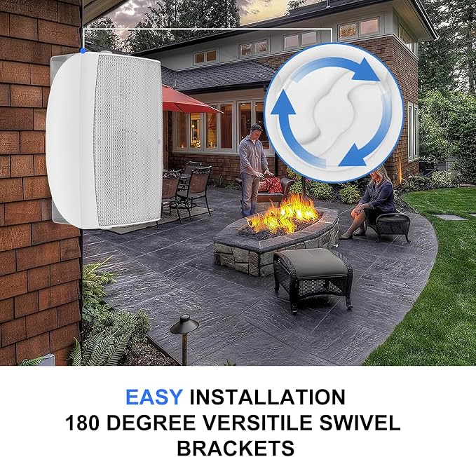 Herdio 5.25" Passive Outdoor Speakers Waterproof Wired, 300W Wall Mount Speakers with Superior Sound,Dual Swivel Brackets for Patio/Deck/Backyard (Pair, White)