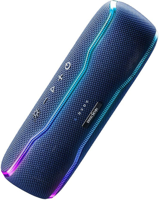 ERKEI SEHN Bluetooth Speaker, IPX7 Waterproof Wireless Speakers, Flashing Light, 25W Super Bass, 24H Playtime, Birthday Valentines Gifts for Him, TWS Pairing, Beach Vacation Essentials, Midnight Blue