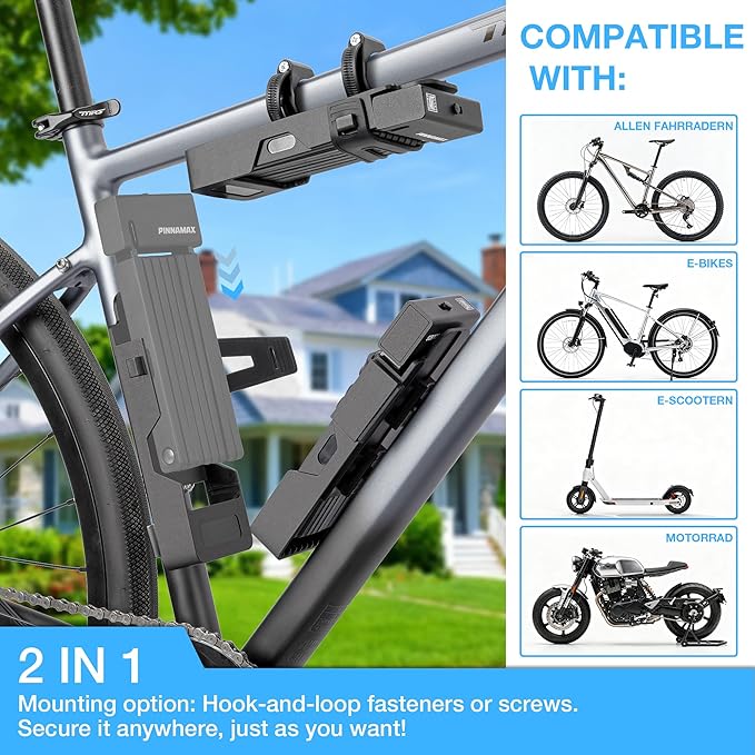 Foldable Bike Lock - Compact Folding Bicycle Lock with 3 Keys - Frame Mount Anti-Theft Locks for E-Bike, Motorcycle, Scooter, Bicycle, Door, Gate (PINN-828-120)