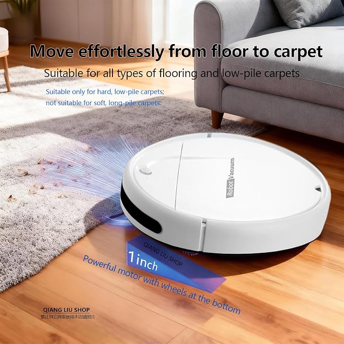 Robot Vacuum Cleaner, 3000Pa Powerful Suction, 2.56-inch Ultra-Slim Body, 120-Minute Long Battery Life, Quiet Operation, Smart Navigation, Suitable for Hard Floors/Low-Pile Carpets/Pet Hair- (White)