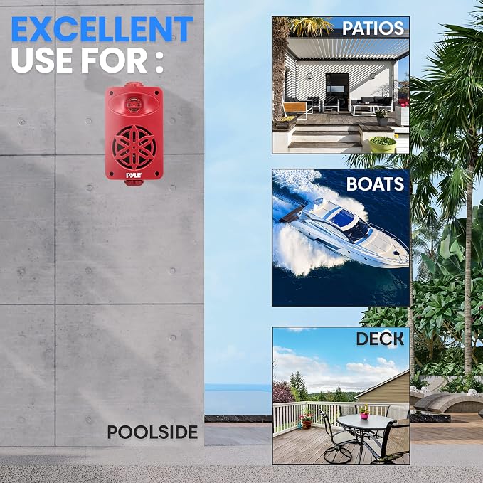 PyleUsa Bluetooth Indoor Outdoor Speakers Pair - 200 Watt Dual Waterproof 3.5” 2-Way Full Range System w/ 1/2” High Compliance Polymer Tweeter - Home, Boat, Marine, Deck, Patio, Poolside -PDWRBT36RD