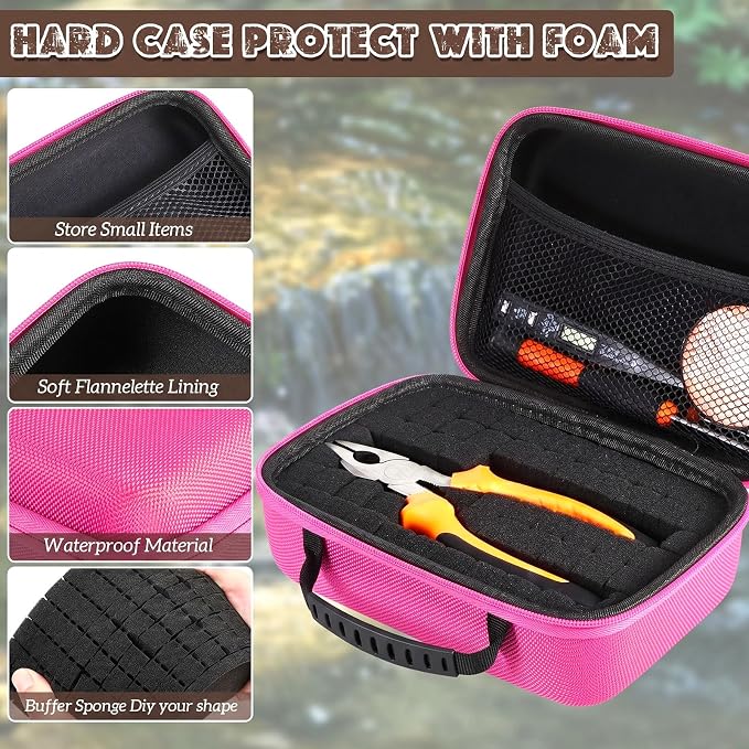 Relaxweex EVA Hard Case with Customizable Foam 7.8 x 6.3 x 3.5 Inch Protective EVA Carrying Case Shockproof Outdoor for Camera, Digital Products, Electronic Instruments with Knife, Fuchsia