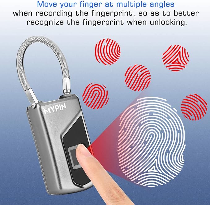 Fingerprint Lock with Key Backup, Smart keyless Waterproof Fingerprint Padlock Ideal for Gym, Door, Suitcase, Luggage Backpack, Bike, Office