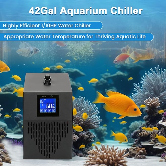 Aquarium Chiller 42 Gal, 1/10 HP Water Chiller Machine, Hydroponic Cooling System, Fish Tank Chiller with Upgraded LED display, for Axolotl Jellyfish