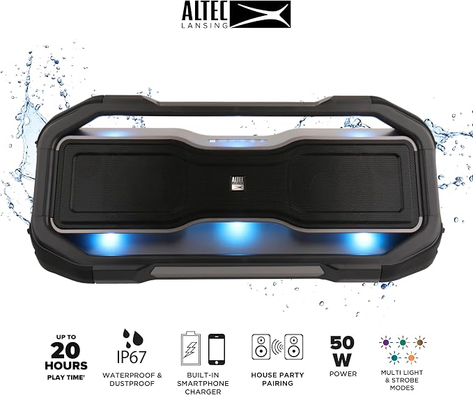 Altec Lansing - Portable Bluetooth Speaker, Waterproof IP67