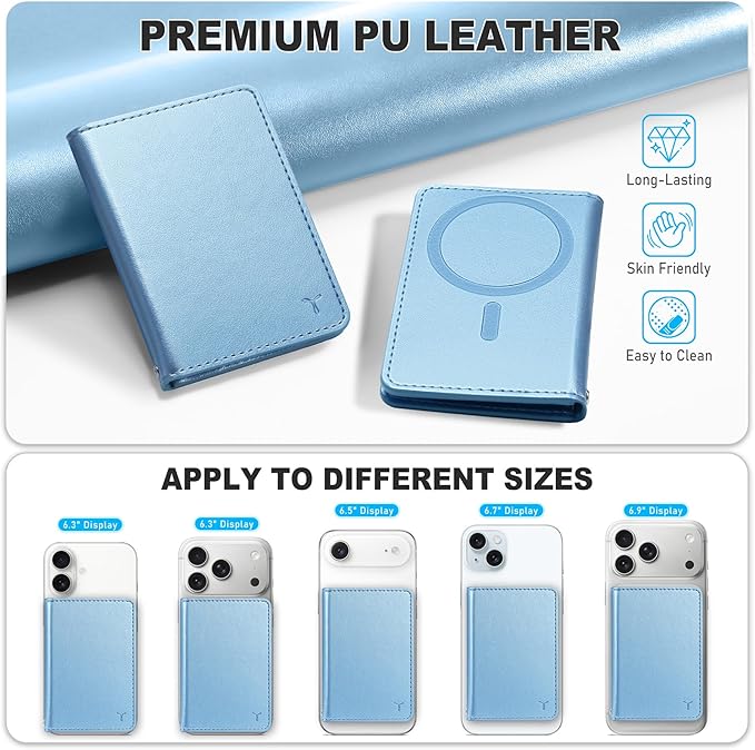 TUCCH for Magsafe Wallet with 6 Card Holders, RFID Blocking Clear ID Window PU Leather Men Women Folio Magnetic Phone Wallet for iPhone 17/16/15/14/13/12/Plus/Air/Pro/Pro Max Series, Pearly Light Blue