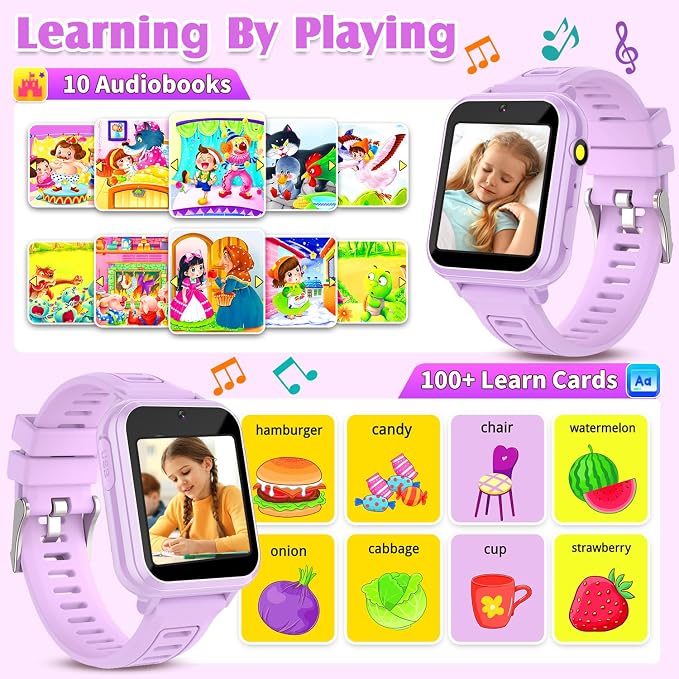 Smart Watch for Kids with 39 Games,Camera,Video,Music Player,Recorder,Alarm,Pedometer,Flashlight,Stopwatch,HD Touch Screen,Borthday Gift Toy for Girls Ages 3-12(Purple)