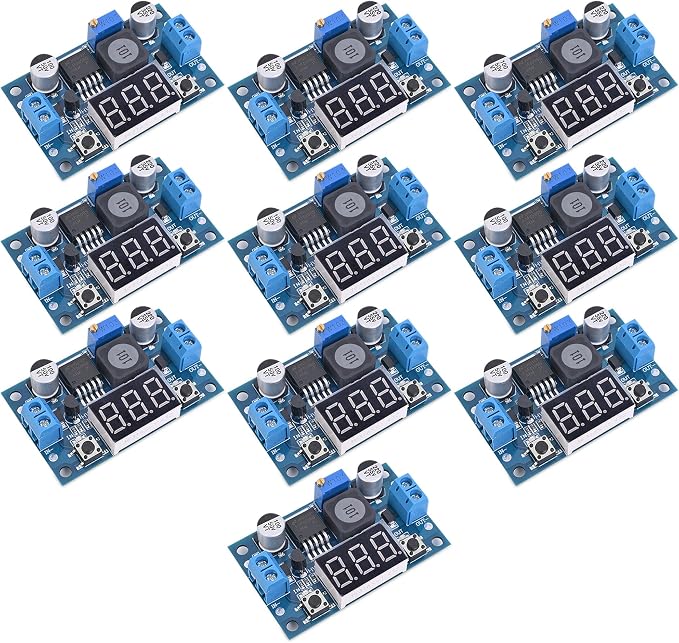 LM2596 Adjustable DC-DC Step-Down Buck Converter Module with LED Voltmeter Display, Voltage Regulator 4.0-40V Input to 1.25-37V Output Power Supply Module (Pack of 10)