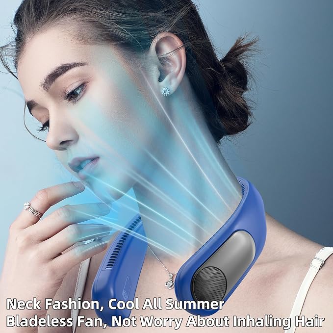 Portable Neck Fan, Personal Wearable Bladeless Fan for Outdoor Indoor, LED Display, 360° Cooling, 4-Speeds, 6000mAh USB Rechargeable, Birthday Gifts for Men Women Dad Mom (Navy)