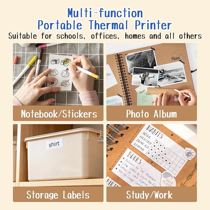 Phomemo Portable Thermal Printer M04AS AI Smart Printer 4 Inch Mini Sticker Printer, Support 15/53/80/110mm Printing Width, 300dpi, Suitable for Labels, Notes, Memo, Chritstmas Gift