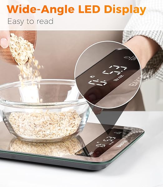 100% Waterproof Food Scale, IP67 Digital Kitchen Scale, Rechargeable (USB-C), 0.1oz/1g Precision, 22lb Capacity, Stainless Steel & Tempered Glass, for Cooking, Making Sourdough Bread, Black