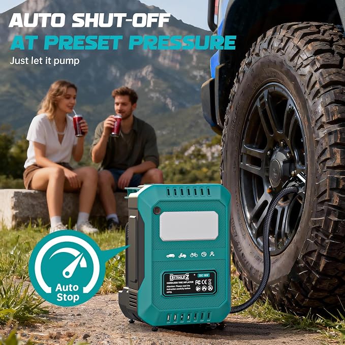 DIYtoolifz Tire Inflator Portable Air Compressor Compatible with Makita 18V Battery, 160PSI Air Pump with Dual Digital Screen, Auto Shut-Off, 5X Faster Inflation & Deflation for Car, Motor (Tool Only)