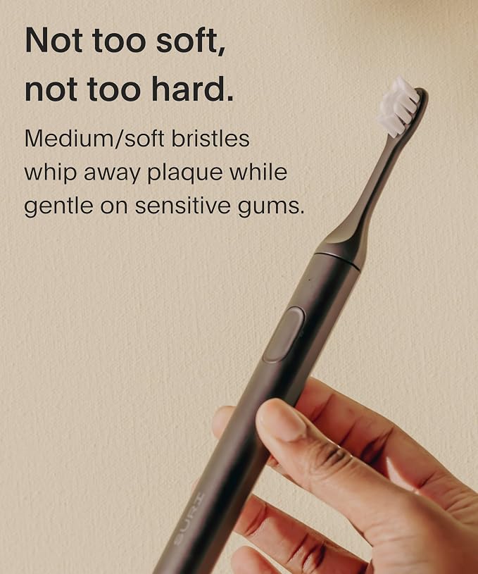 SURI Recyclable Plant-Based, Electric Toothbrush Heads - Long Lasting Replacement Heads | Compatible Only Sonic Electric Toothbrush - Midnight Black, Pack of 3