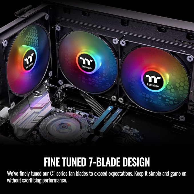 Thermaltake CT140 ARGB Sync PC Cooling Fan (2-Fan Pack), 5V Motherboard Sync, 16.8 Million Colors 9 Addressable LEDs, 140 mm Hydraulic Bearing Case/Radiator Fan, CL-F150-PL14SW-A,Black