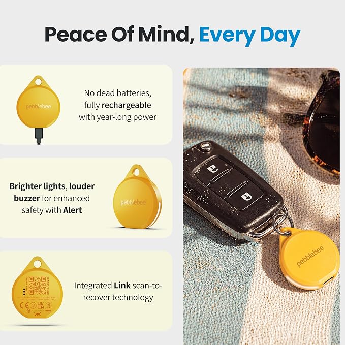 Pebblebee Clip 5 | Rechargeable Bluetooth Tracker Tag for Keys | Alternative to Air Tag & Android Trackers | 130 dB Siren, Bright LED Strobe, 12-Month Battery, Alert Safety Mode | Creamsicle Crush