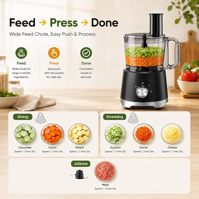 Simple Deluxe Food Processor 10.5 Cup, 2.6QT Multi-use Electric Vegetable Grinder with Slice Shred Chop Knead Functions, Kitchen Appliance for Fruit Smoothie & Dough Mixing, Black