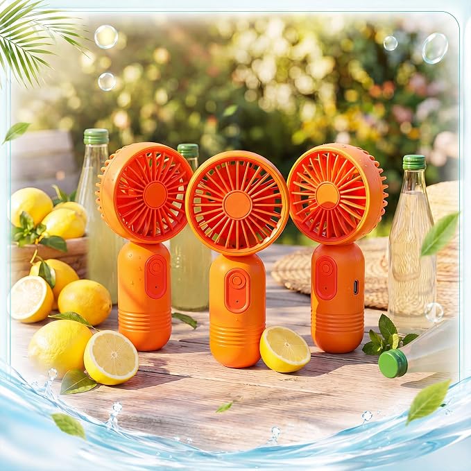 Rossesay 6 Pcs Mini Portable Fan Bulk Cute Handheld Lightweight Small Little Personal Hand Eyelash Fan 3 Speeds USB Rechargeable for Women Men Indoor Outdoor Makeup Travel (Orange)