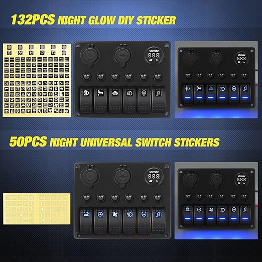 Nilight 6 Gang Rocker Switch Panel Waterproof Pre-Wired Aluminum Panels with PD Type C and USB Cigarette Lighter Socket Voltmeter 12V 24V ON Off Switches for Car Trucks Boats RVs