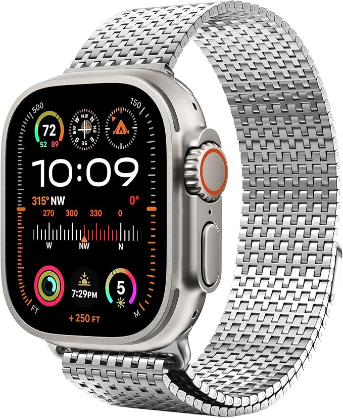 LULULOOK Milanese Mesh Loop Compatible with Apple Watch Band 49/46/45/44/42/41/40/38mm for Men Women, Stainless Steel Magnetic Buckle Strap for iWatch Ultra 3/2 Ultra Series 11 10 9 8 7 6 SE 5 4 3