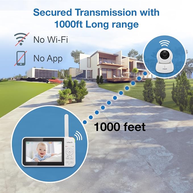 VTech Baby Monitor No WiFi, 5" Screen & Remote Pan-Tilt-Zoom for Newborns – Hack-Proof, 17Hr Battery, 1000ft Range, Auto Night Vision, Temperature Sensor, Two-Way Talk | VM924
