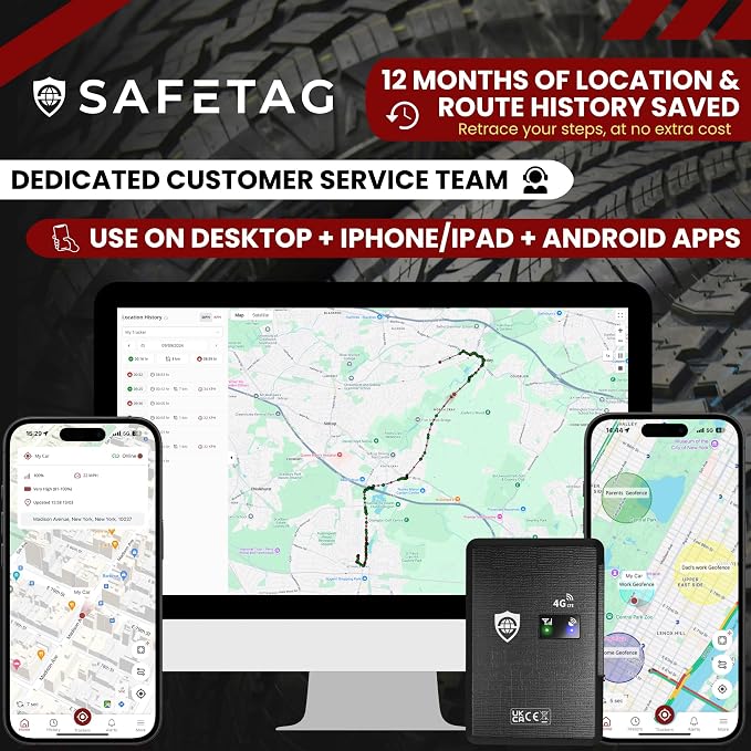 SafeTag Mag 4G – Rechargeable Magnetic 4G LTE GPS Tracker, Car, Van, Motorbike, Caravan, etc. 34-195 Countries, 90 Day Standby, Real Time Tracking and Alerts, 7 Day Free Trial+SIM Included, UK Company