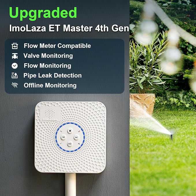 ImoLaza Indoor Smart Sprinkler Controller, ET Automatic Watering Irrigation Controller,2.4GHz WiFi, Ultra Water Saving via Rain/Wind/Freeze/Saturation Skip, App Remote Control & Fault Alerts (4-Zone)
